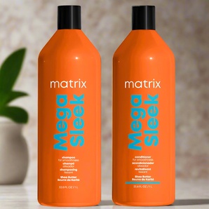 Matrix Total Results Mega Sleek Duo combines a salon-grade shampoo and conditioner packed with moisturising shea butter to deliver smooth, glossy, touchably soft hair — every wash. - On Line Hair Depot