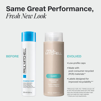 Paul Mitchell Clarifying Shampoo Three, the professional-strength swimmers’ shampoo that deeply cleanses to remove chlorine, iron, minerals, and product buildup. Perfect for swimmers and anyone exposed to hard water, this clarifying shampoo washes away dull residue, helps strengthen strands, and prevents future buildup for healthier-looking hair.