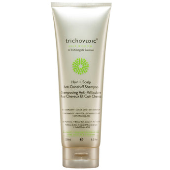 Trichovedic Hair+Scalp Anti-Dandruff Shampoo, a hypoallergenic, sulfate-free formula specifically designed for KST aftercare and dandruff control. This gentle yet effective shampoo combines zinc pyrithione and willow bark extract with nourishing botanicals including tea tree oil, sage, nettle, and peppermint oil to eliminate dandruff, soothe sensitive scalps, and leave hair healthy and revitalized.- On Line Hair Depot