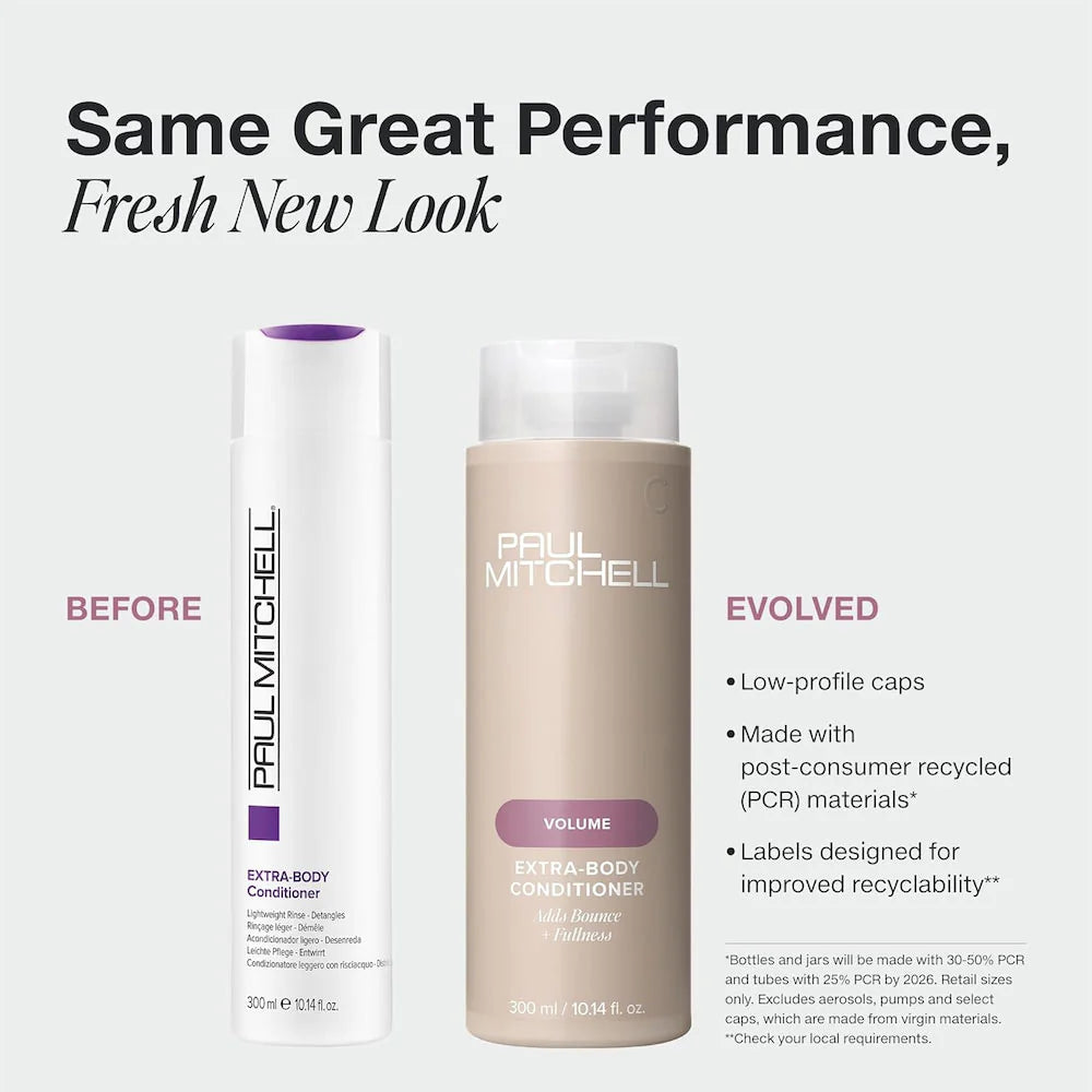 Fine hair needs conditioning love without the weight. Paul Mitchell Extra-Body Conditioner is a lightweight rinse and detangler that adds volume and body while leaving hair silky, manageable, and full of life — never flat or heavy.