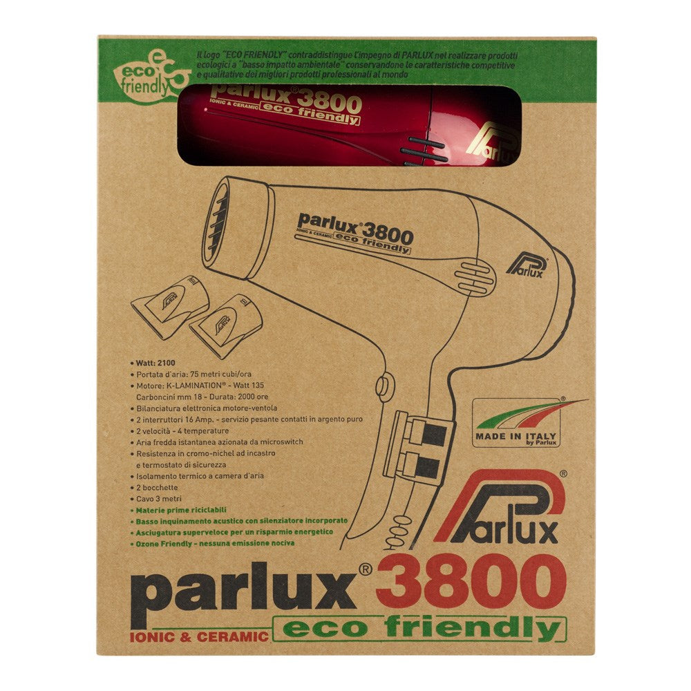 Parlux 3800 Eco Friendly Ionic and Ceramic Hair Dryer 2100W - Red
