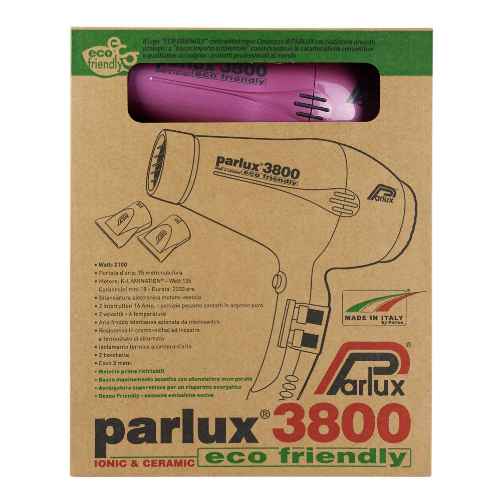 Parlux 3800 Eco Friendly Ionic and Ceramic Hair Dryer 2100W - Pink