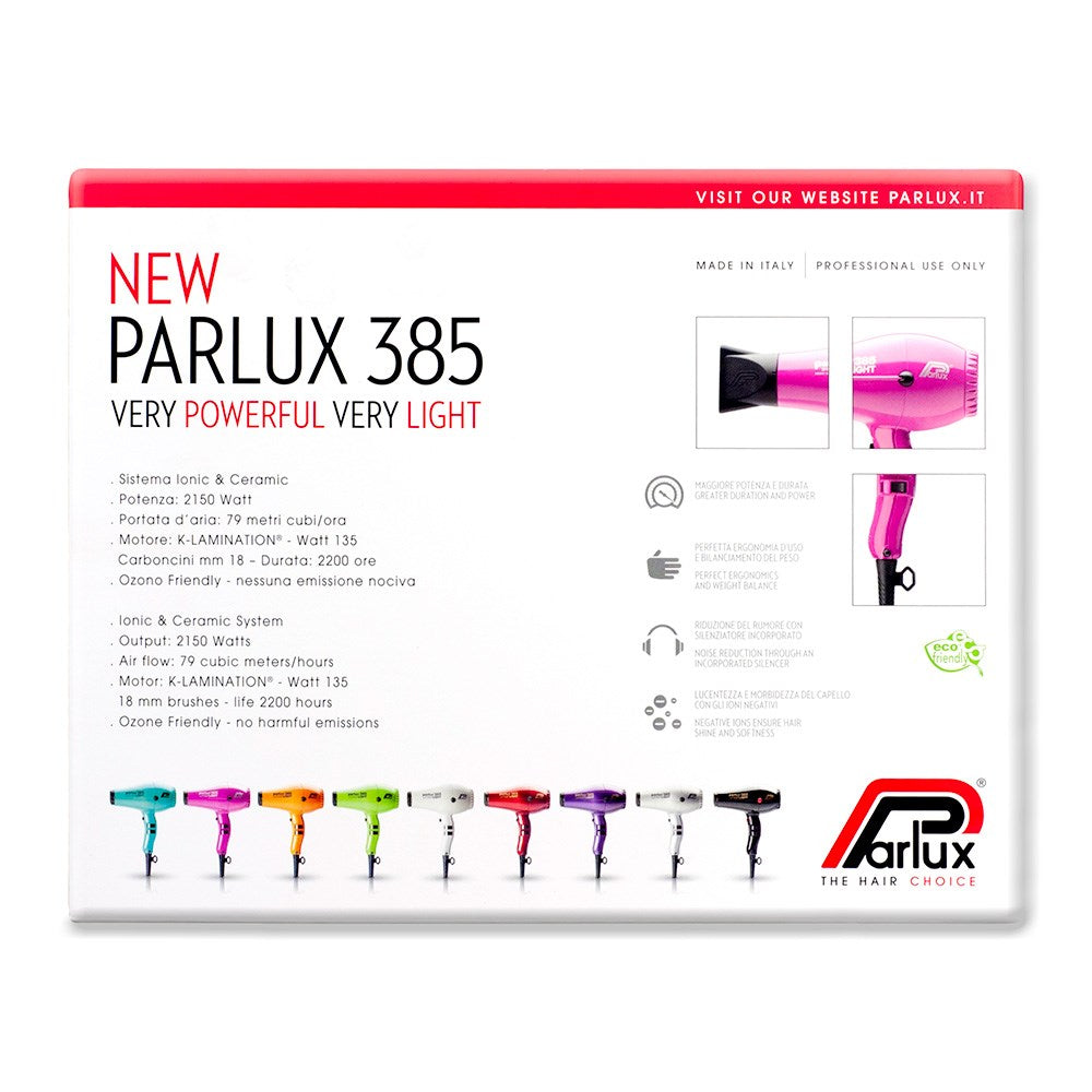 Parlux 385 Power Light Ionic and Ceramic Hair Dryer 2150W - 480g