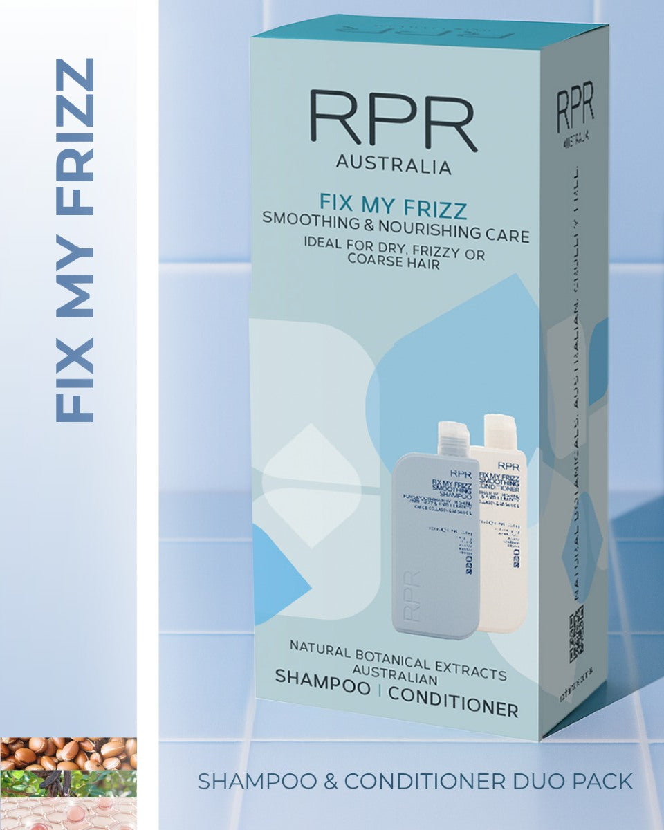  RPR Fix My Frizz . Your new go-to shampoo & conditioner set that smooths, softens, and shines even the most rebellious strands.
Infused with nourishing botanicals, this powerful pair stands up to heat, humidity, and hair havoc – so every day is a good hair day.