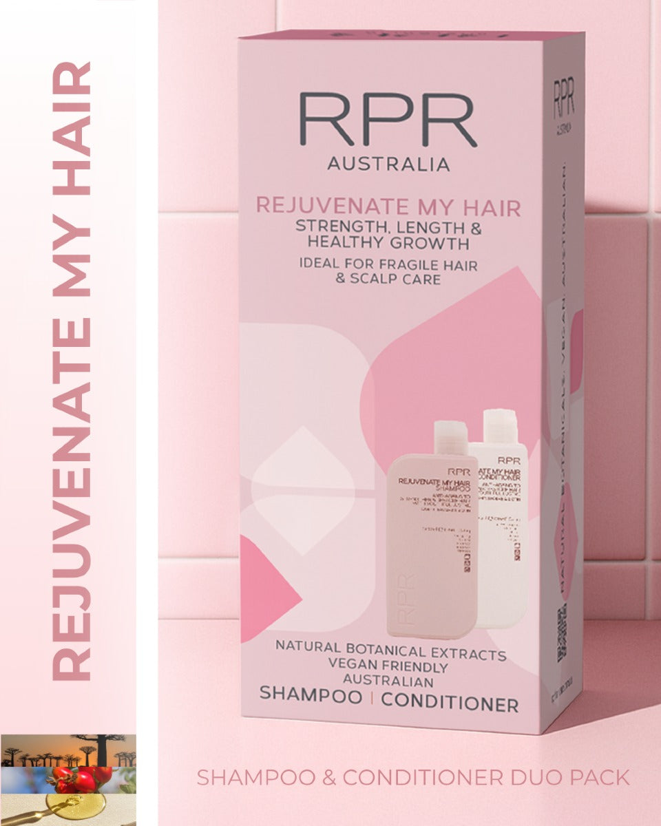 RPR Rejuvenate My Hair 
This rejuvenating shampoo & conditioner range is your go-to for longer, stronger, healthier hair from root to tip.
Packed with scalp loving botanicals, vitamins, and strengthening actives, this powerful pair fuels your follicles, reduces breakage, and supports healthy hair growth over time.