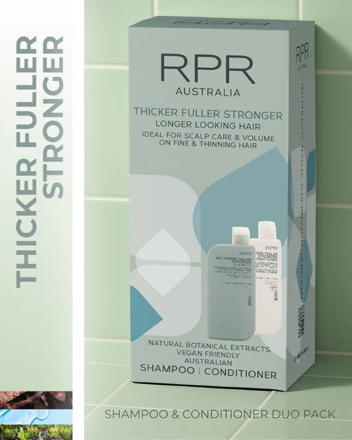 RPR Thicker, Fuller, Stronger This lightweight yet powerful range is your go-to for thicker, fuller hair that’s ready to turn heads. 
Say goodbye to flat, lifeless hair and hello to bigger, bolder, plumper strands. 
This root lifting, strand thickening shampoo and conditioner duo boosts volume, adds bounce, and strengthens your hair from root to tip.