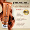 Keratherapy 20-in-1 Leave-In product with benefits listed on a beige background