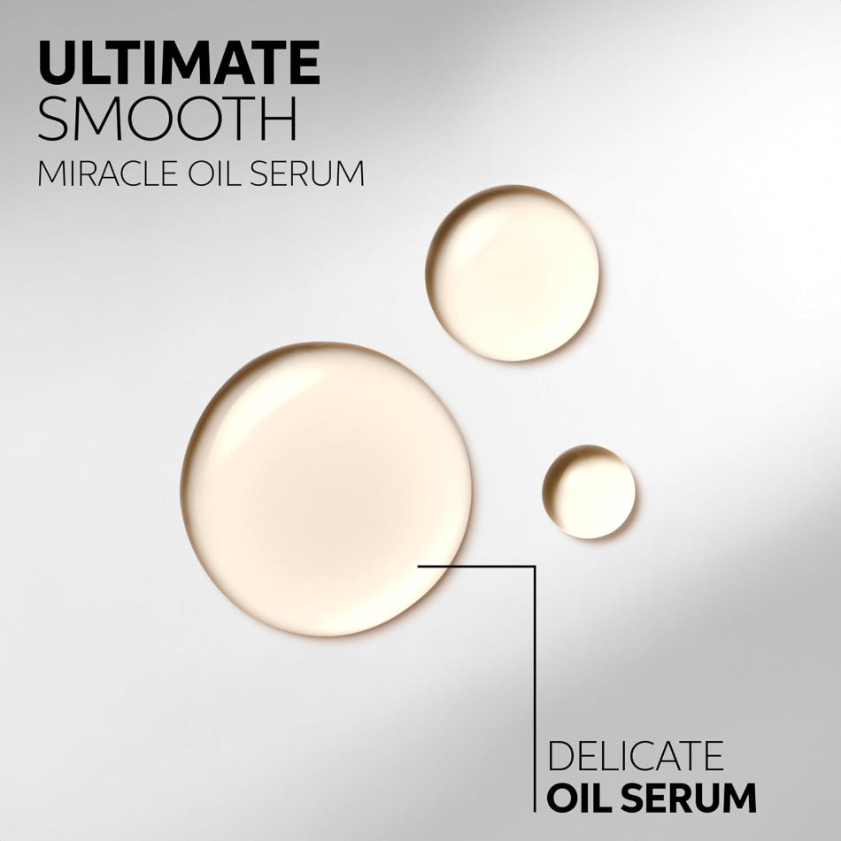 The Wella Professionals Ultimate Smooth Miracle Oil Serum is a delicate hair oil with a lightweight serum texture that deeply nourishes hair inside and out — leaving it visibly smoother and shinier in just 30 seconds. Smoothness lasts up to 3 days, and 96-hour frizz control means one application goes a long way.