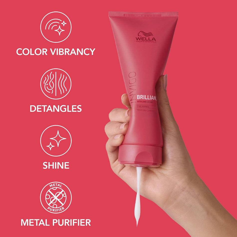 Wella Professionals Invigo Brilliance Conditioner for Colour-Treated Hair

Protect your colour investment with every wash. This salon-grade conditioner is engineered specifically for colour-treated hair, using Anti-Oxidant Shield Technology and Lime Caviar to lock in vibrancy, smooth the hair surface, and keep colour looking freshly done — wash after wash.