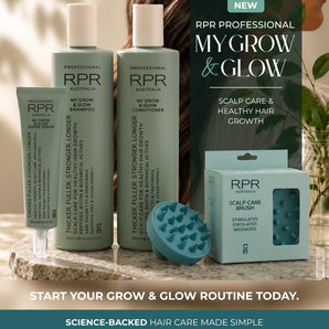 RPR Professional My Grow and Glow Range
Thicker, fuller, stronger, longer hair starts at the scalp. RPR Professional My Grow and Glow Shampoo is an advanced, salon-grade formula designed for thinning, fragile, or growth-challenged hair. 