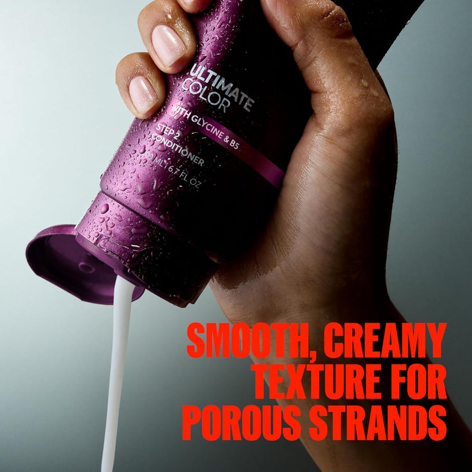Wella Professionals Ultimate Color Conditioner 200ml is a patented, anti-porosity formula that works from the inside out, sealing pigments in, reducing breakage, and leaving hair with a silky, salon-smooth finish. Part of the complete Ultimate Color regimen, it delivers colour vibrancy for up to 10 weeks.*