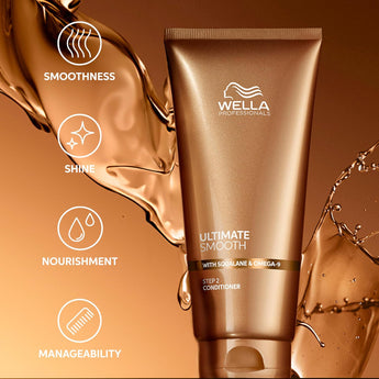 The Wella Professionals Ultimate Smooth Conditioner is powered by a patented Squalane &amp; Omega-9 technology that works from the inside out — deeply replenishing moisture, recreating a protective barrier, and delivering lasting smoothness with every use.