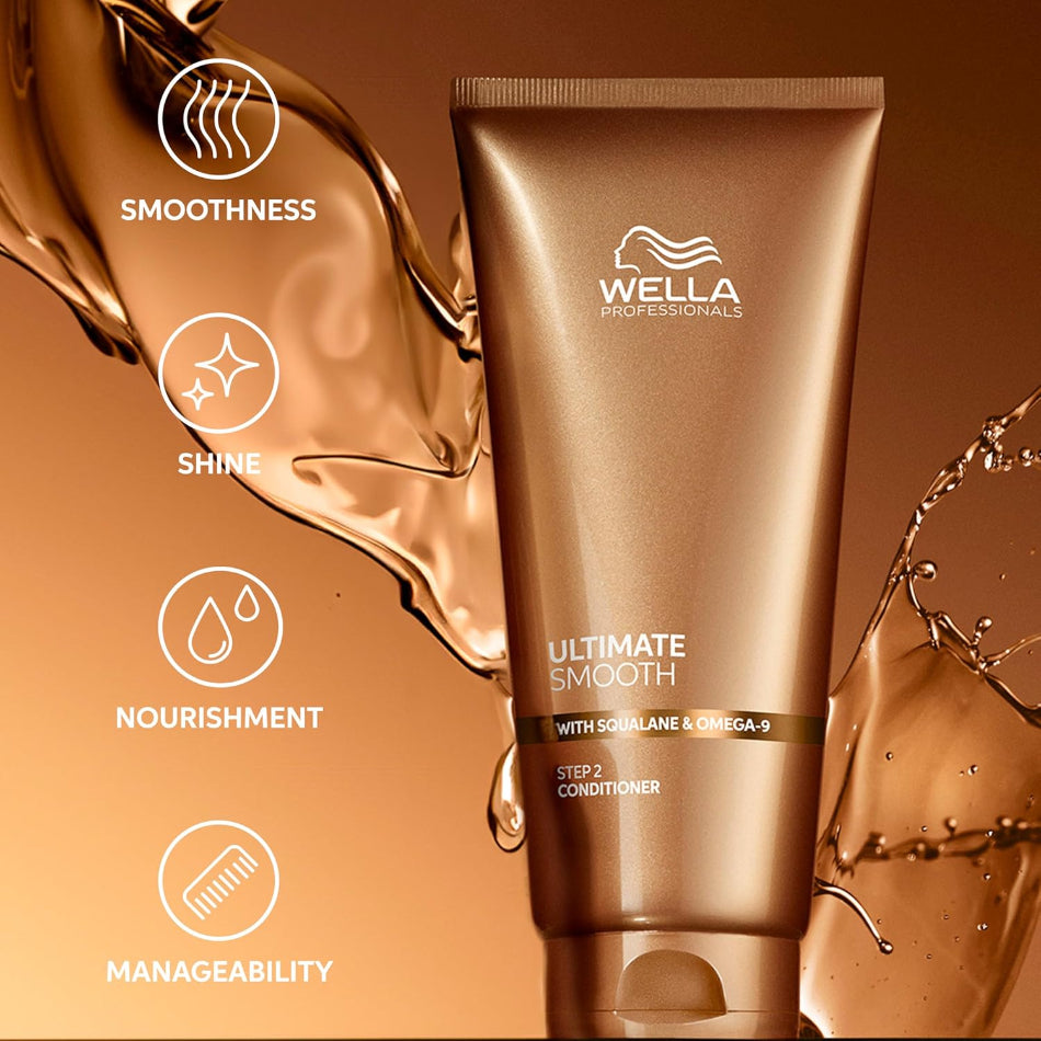 The Wella Professionals Ultimate Smooth Conditioner is powered by a patented Squalane &amp; Omega-9 technology that works from the inside out — deeply replenishing moisture, recreating a protective barrier, and delivering lasting smoothness with every use.