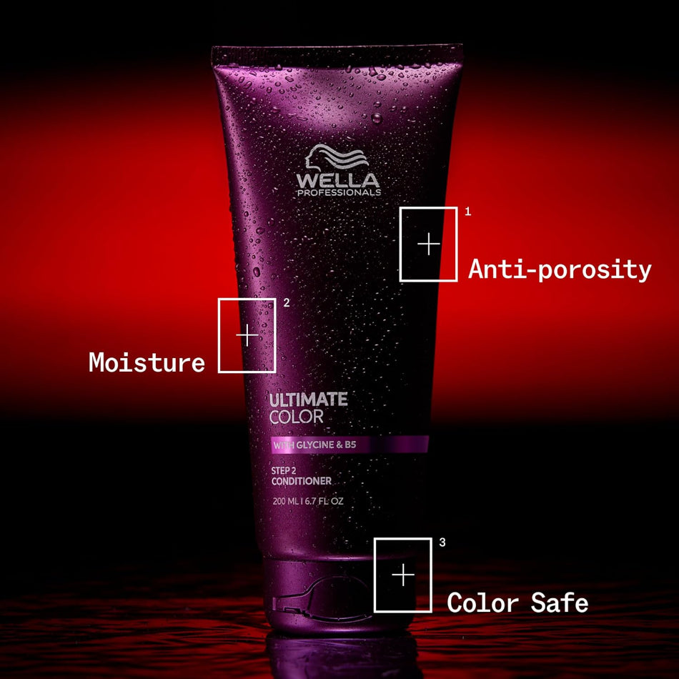 Wella Professionals Ultimate Color Conditioner 200ml is a patented, anti-porosity formula that works from the inside out, sealing pigments in, reducing breakage, and leaving hair with a silky, salon-smooth finish. Part of the complete Ultimate Color regimen, it delivers colour vibrancy for up to 10 weeks.*