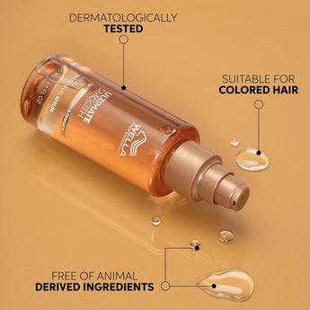 The Wella Professionals Ultimate Smooth Miracle Oil Serum is a delicate hair oil with a lightweight serum texture that deeply nourishes hair inside and out — leaving it visibly smoother and shinier in just 30 seconds. Smoothness lasts up to 3 days, and 96-hour frizz control means one application goes a long way.