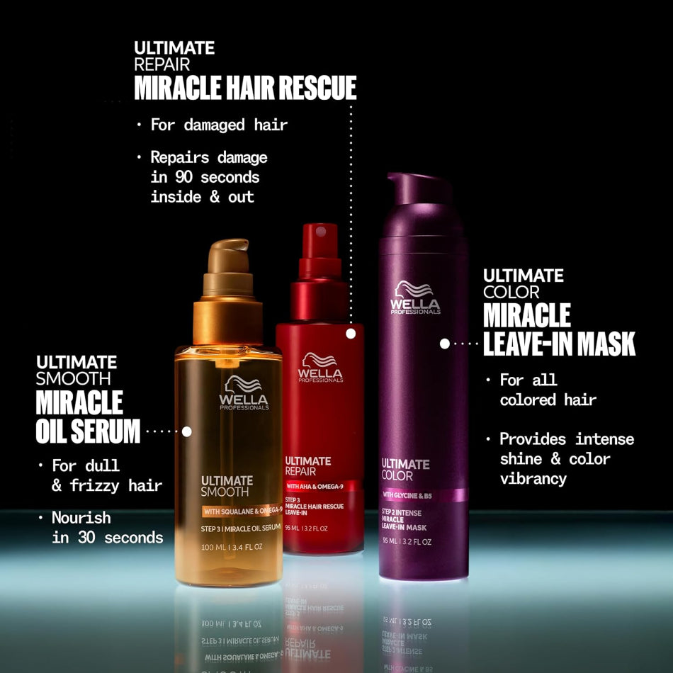 Wella Ultimate Range of Serums and Masks
Soothes the scalp while gently cleansing to minimize colour fade, moisturises and detoxes hair from colour-distorting metals.