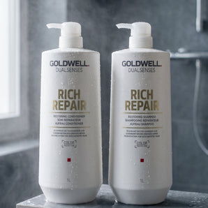 Goldwell Dualsenses Rich Repair Shampoo and Conditioner 1L Duo

Restore strength, smoothness, and shine to dry, stressed hair with this professional-grade duo from Goldwell's Dualsenses Rich Repair range. Featuring the brand's signature IntraLipid Complex with Pashmina Silk Proteins, this 1-litre shampoo and conditioner set delivers salon-quality repair at home.
