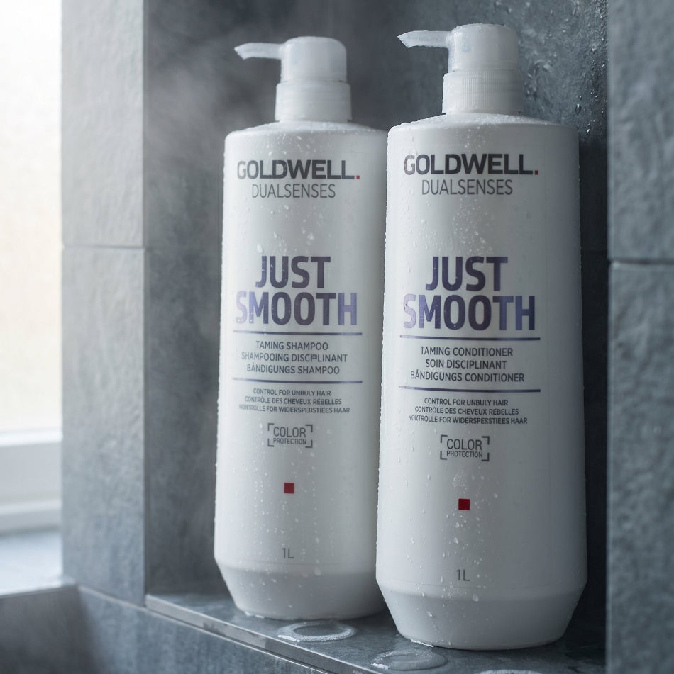 Goldwell Dualsenses Just Smooth Taming Shampoo and Conditioner 1L Duo

Take control of frizzy, unruly hair with this professional-grade duo from Goldwell's Dualsenses Just Smooth range. Combining instant frizz control with colour-protecting technology, this 1-litre shampoo and conditioner set delivers smooth, touchably soft results — wash after wash.