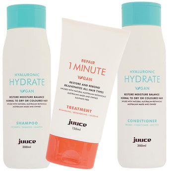 Juuce Hyaluronic Hydrate Shampoo, Conditioner and 1 Minute Treatment Trio Juuce Hair Care - On Line Hair Depot