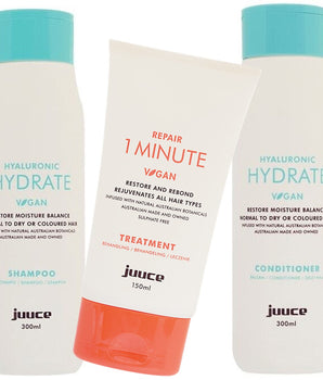 Juuce Hyaluronic Hydrate Shampoo, Conditioner and 1 Minute Treatment Trio Juuce Hair Care - On Line Hair Depot