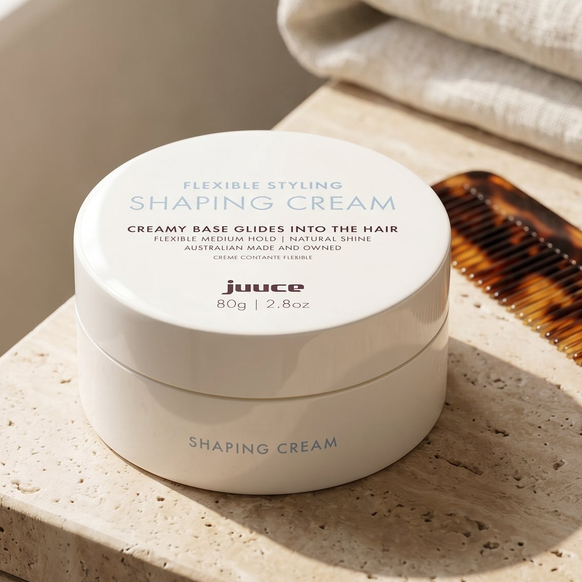Juuce Shaping Cream 80g

Create smooth, flexible styles with the Juuce Shaping Cream — a lightweight styling formula designed to shape and define without stiffness or heaviness.
