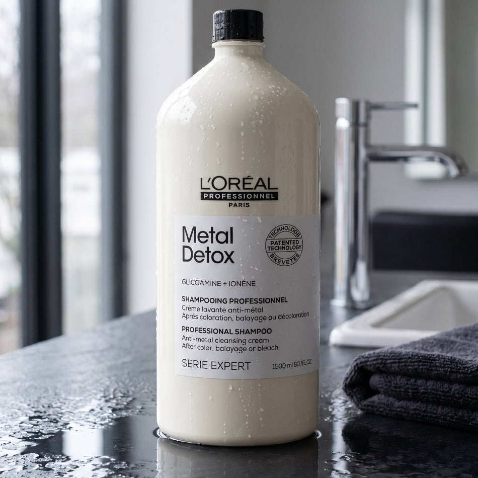 L'Oréal Professionnel Metal Detox Anti-Metal Cleansing Cream Shampoo 1500ml

Protect your colour and your hair's integrity with every wash. Metal Detox targets the hidden culprit behind breakage and colour shift — metal particles from water — neutralising them deep inside the hair fibre before they cause damage. A professional-grade, salon-size 1500ml for serious results.