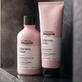L'Oréal Professionnel Vitamino Color Duo Pack combines a gentle cleansing shampoo with an advanced conditioning treatment, working together to keep your colour vivid, your shine brilliant, and your hair feeling salon-fresh at home.