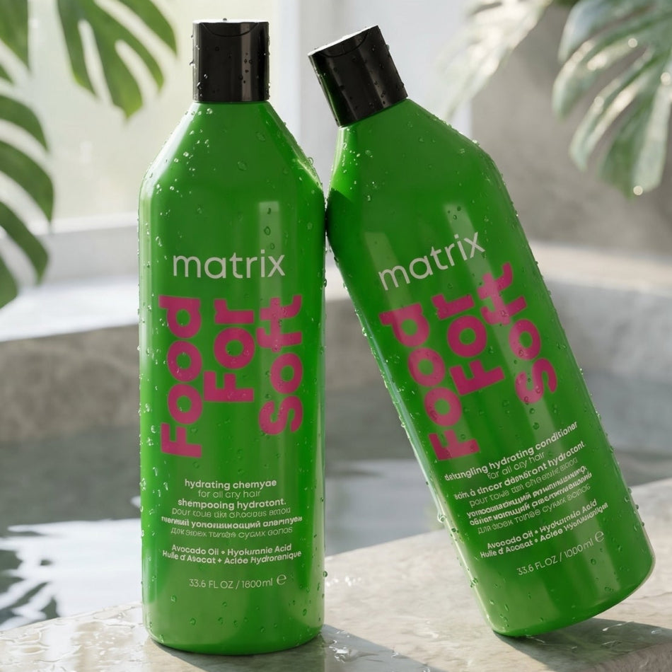 Matrix Food for Soft Hydrating Shampoo &amp; Conditioner Duo 1000ml

Seriously soft hair — for up to 72 hours. The Food for Soft Duo pairs a deeply hydrating shampoo and detangling conditioner, both infused with Avocado Oil and Hyaluronic Acid, to quench dry, brittle hair and keep it smooth, frizz-free and touchably soft all day long.