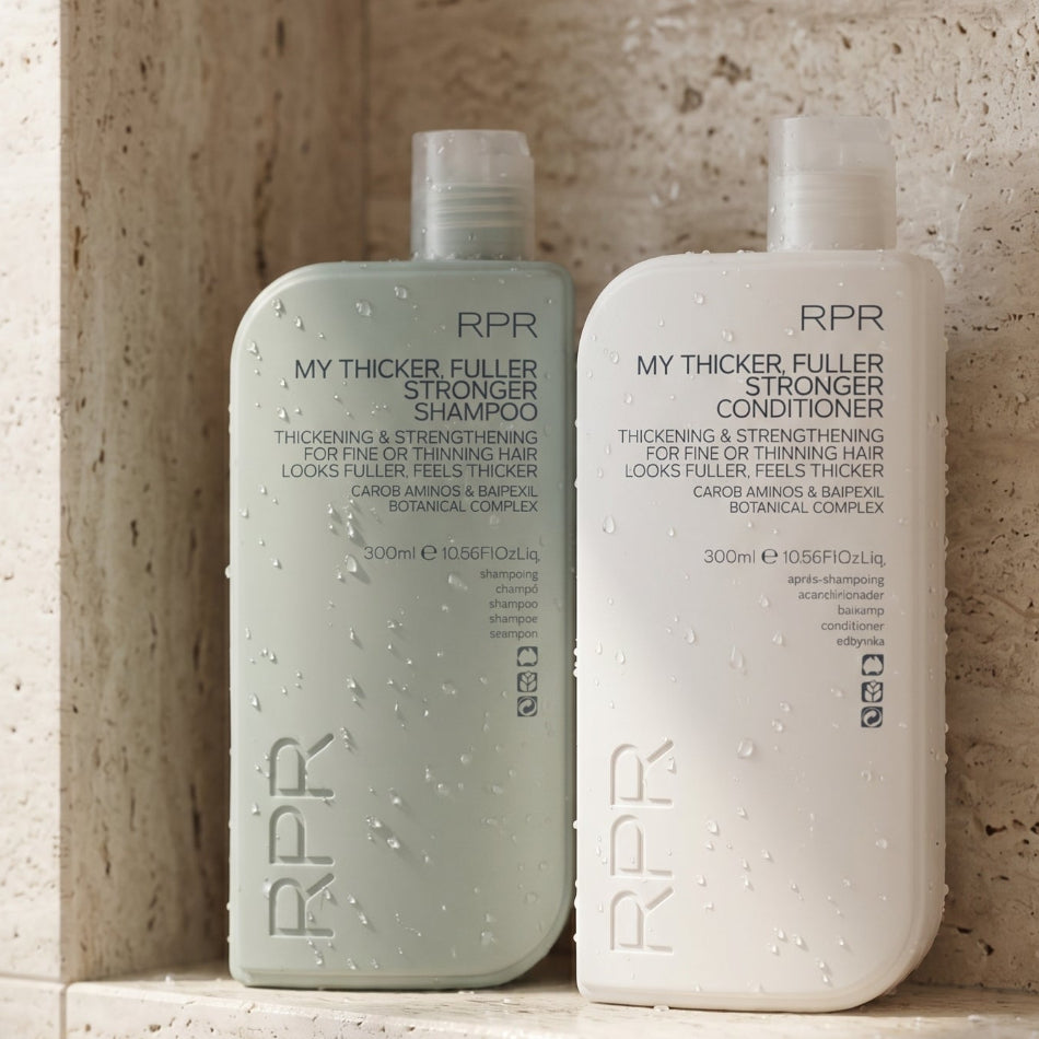  RPR My Thicker Fuller Stronger Duo combines both the shampoo and conditioner in convenient 300ml bottles, giving you everything you need to build volume, strength, and fullness. Save money while achieving professional results with this clinically proven system.