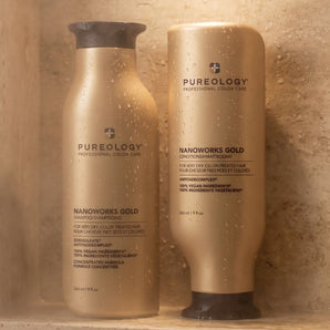 Pureology Nanoworks Gold Duo — Shampoo &amp; Conditioner 250ml

Turn back the clock on tired, mature hair. The Nanoworks Gold Duo is Pureology's most indulgent restoring system — combining a rich, transformative shampoo with a luxuriously creamy conditioner to revive softness, strength, and golden-era shine.