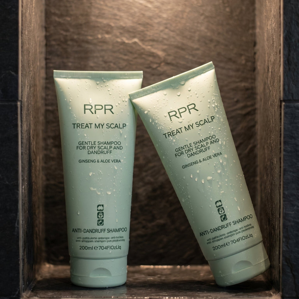 RPR Treat My Scalp Calm dryness, irritation, and flaking with this gentle anti-dandruff duo. Specifically formulated for dry, sensitive, or dandruff-prone scalps, this Australian-made system uses Ginseng, Aloe Vera, and herbal extracts to soothe irritation, combat flaking, and leave hair shiny and healthy.