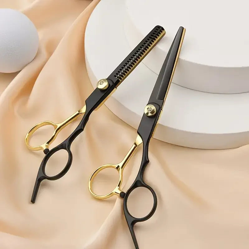 2pcs/ Hairdressing scissors Set - Hairdressing scissors, flat bangs, thin and broken hair, tooth clippers, hairstyle accessories - On Line Hair Depot