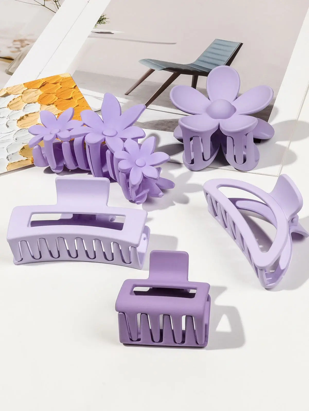 5 Pcs Mixed Colors And Shapes Big Hair Claw Clips for Women Girls Thin Thick Curly Hair, Strong Hold Jaw Clips. - On Line Hair Depot