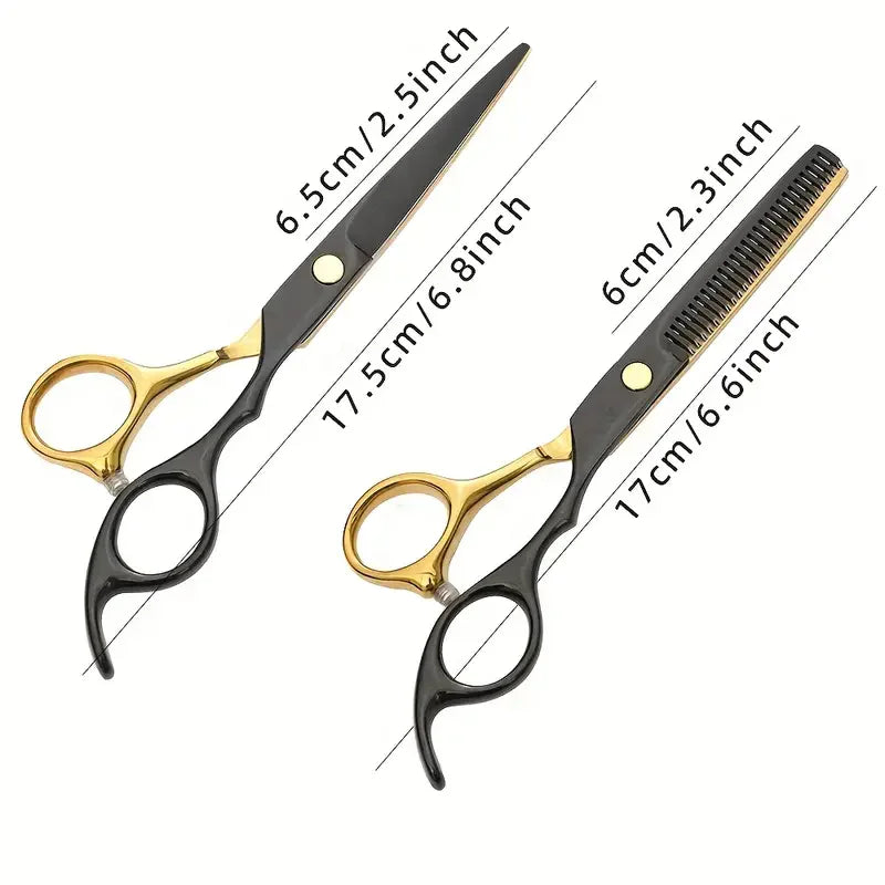 2pcs/ Hairdressing scissors Set - Hairdressing scissors, flat bangs, thin and broken hair, tooth clippers, hairstyle accessories - On Line Hair Depot