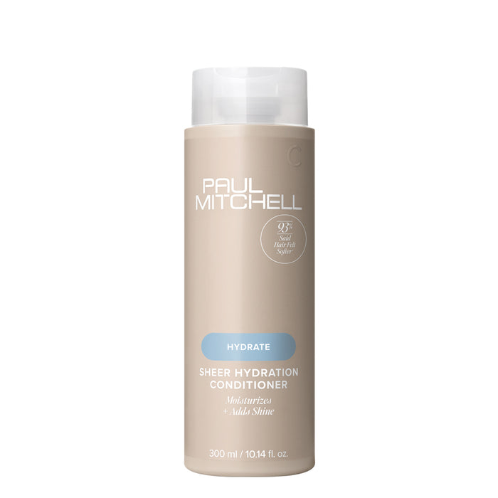 Paul Mitchell Sheer Hydration Conditioner. Made with more sustainably sourced Irish sea moss and spirulina, it deeply hydrates and helps bring dry strands back to life—adding shine and helping protect against damage. This moisturising conditioner leaves your hair feeling soft, healthy, and refreshed.