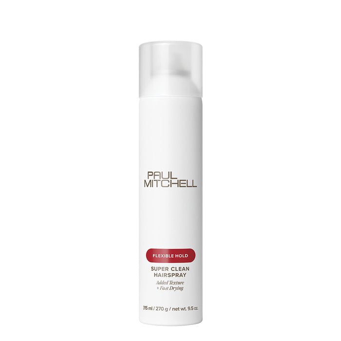 Paul Mitchell Super Clean Hairspray 

Lightweight Flexible Hold

Add fullness, texture, and shine with Paul Mitchell Super Clean Hairspray. This lightweight, fast-drying hairspray provides flexible hold that lets you brush through and restyle hair with ease. Perfect for all hair types, it delivers a fine mist that dries quickly for clean, touchable results while helping minimise static and flyaways. Ideal for creating everyday styles or polished looks with shine and natural movement.