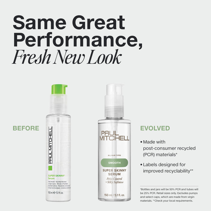 Cut down your blow-dry time and achieve silky, smooth hair with the Paul Mitchell Super Skinny Serum. This best-selling hair serum is a must-have styling essential, offering up to 232°C (450°F) heat protection while reducing drying time for faster, sleeker results. The humidity-resistant formula tames frizz, smooths the cuticle, and leaves hair with long-lasting shine that holds up in any weather. Lightweight silicones absorb quickly without weighing hair down, making it ideal for creating a polished, frizz