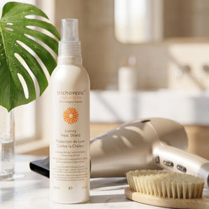 Trichovedic Colour Luxury Heat Shield is a lightweight thermal protector formulated to defend hair against moisture, lipid and Acid Mantle loss caused by styling irons, curling tongs, hair dryers and hot rollers. Enriched with a premium blend of certified organic oils and the exclusive KWS TriProtein Complex, it shields, strengthens and nourishes with every use