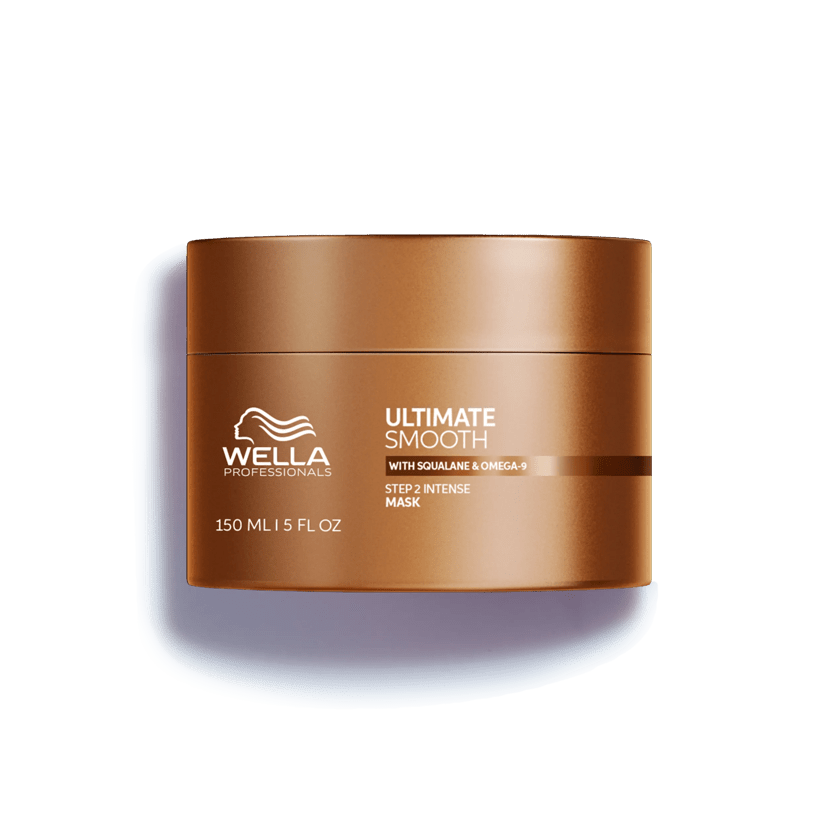 Wella Professionals Ultimate Smooth Mask 200ml

Transform frizzy, unruly hair with the Wella Professionals Ultimate Smooth Mask — a deeply nourishing smoothing treatment powered by patented Squalane &amp; Omega-9 technology. This colour-safe, vegan formula works from the inside out to recreate a protective barrier, delivering silky-smooth, shine-rich results that last up to 96 hours.