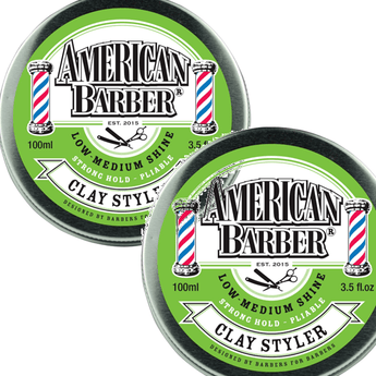 American Barber Clay Styler 100ml Duo Pack Mens Styling Medium Hold (2 x 100ml) American Barber - On Line Hair Depot