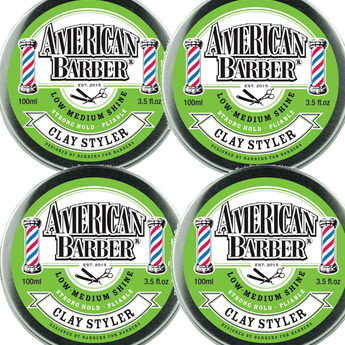 American Barber Clay Styler 100ml Quad Pack Mens Styling Medium Hold (4 x 100ml) American Barber - On Line Hair Depot