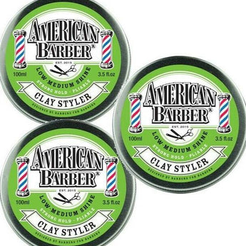 American Barber Clay Styler 100ml trio Pack Mens Styling Medium Hold (3 x 100ml) American Barber - On Line Hair Depot