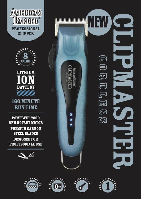 American Barber Clipmaster Cordless Clipper professional hairdresser Clippers Steel Blue - On Line Hair Depot