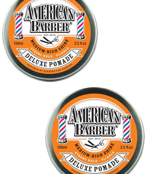 American Barber Deluxe Pomade 100ml Duo Pack Mens Styling High Shine (2x100ml) American Barber - On Line Hair Depot