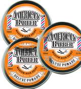 American Barber Deluxe Pomade 100ml trio Pack Mens Styling High Shine (3x100ml) - On Line Hair Depot