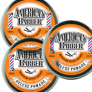 American Barber Deluxe Pomade 100ml trio Pack Mens Styling High Shine (3x100ml) - On Line Hair Depot