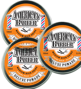 American Barber Deluxe Pomade 100ml trio Pack Mens Styling High Shine (3x100ml) American Barber - On Line Hair Depot