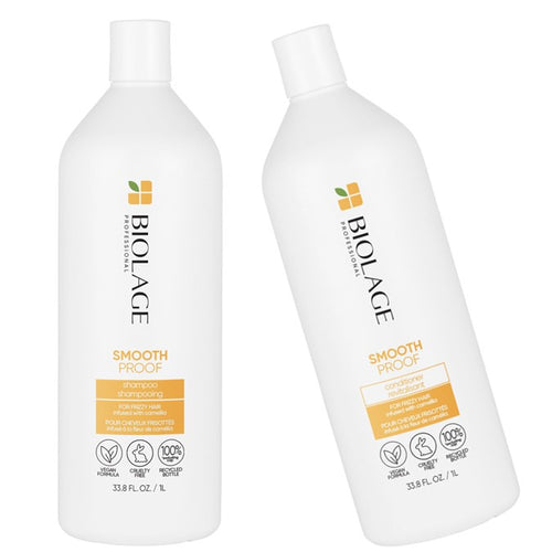 Biolage SmoothProof Shampoo and Conditioner Duo — 1 Litre Each

You can't control the weather — but you can control your hair. Inspired by nature's water-resistant camellia, the Biolage SmoothProof Duo delivers powerful humidity control and anti-frizz smoothness even in 97% humidity, keeping hair sleek and polished for up to 72 hours. - On Line Hair Depot
