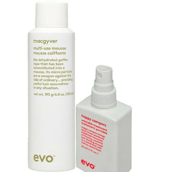 Evo Macgyver MultiUse Styling Mousse 193g, 50ml Happy Campers wearable Treatment Evo Haircare - On Line Hair Depot