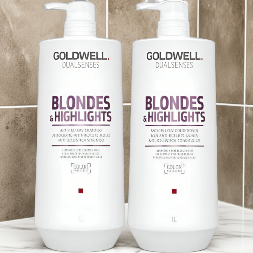 Goldwell Blondes & Highlights Anti Yellow Brassiness Shampoo & Conditioner  1lt Duo - On Line Hair Depot